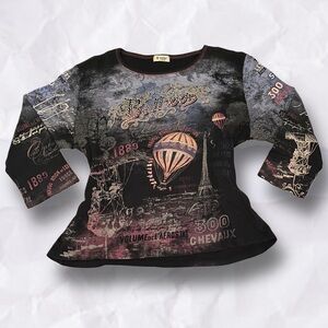 Cactus XL Parisian Skyline Balloon Rhinestone 3/4 Sleeve Shirt